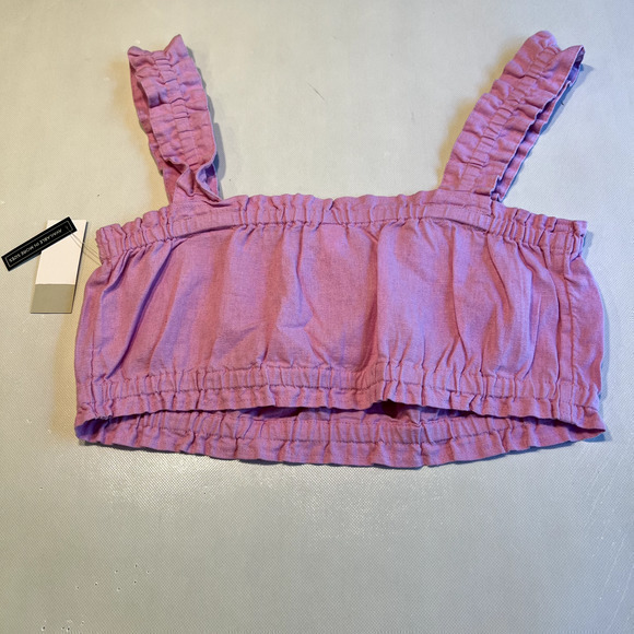 BP Crop Top‎ Ruffle Strap Pink Linen Blend Summer Sleeveless Shirt S - Picture 9 of 10